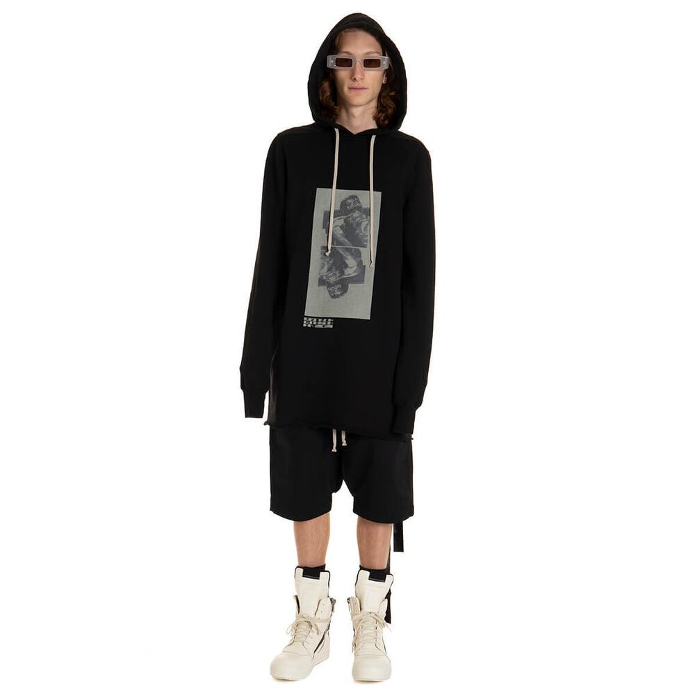 RICK OWENS Drkshdw Pullover Hoodie Oyster Black Sz L $940 {256}